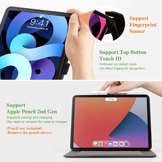 Vimorco for iPad Air M4/M3/M2 11 Inch Case 2026,for iPad Air 5th/4th Generation Cases 10.9-inch, for iPad Pro 11 Inch Case 4th/3rd/2nd/1st Generation Pencil Holder/Hand Strap/Pocket, Fish Black Cat