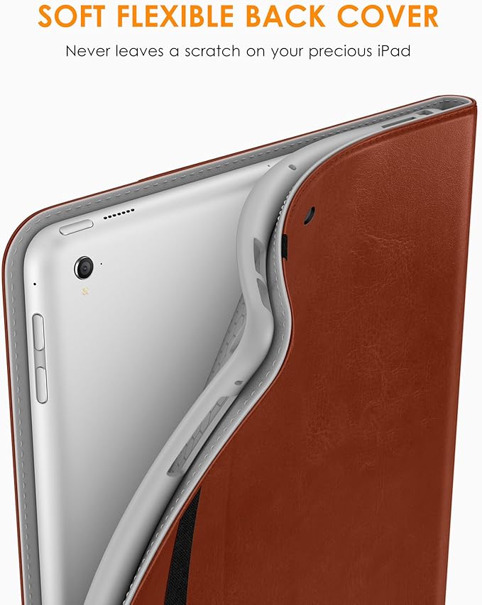 DTTO for iPad 9.7 Inch 5th/6th Generation 2018/2017 Case with Apple Pencil Holder, Premium Leather Folio Stand Cover Case for Apple iPad 9.7 inch, Also Fit iPad Pro 9.7/Air 2/Air - Dark Brown