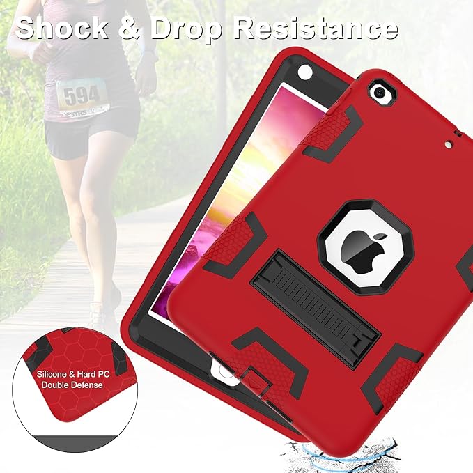 CCMAO iPad mini 5 Case 2019, iPad mini 4 Case 2015, Heavy Duty Shockproof Hybrid Protective Cover for iPad mini 5th/4th Generation 7.9 inch, for Kids Boys Child, Red+Black