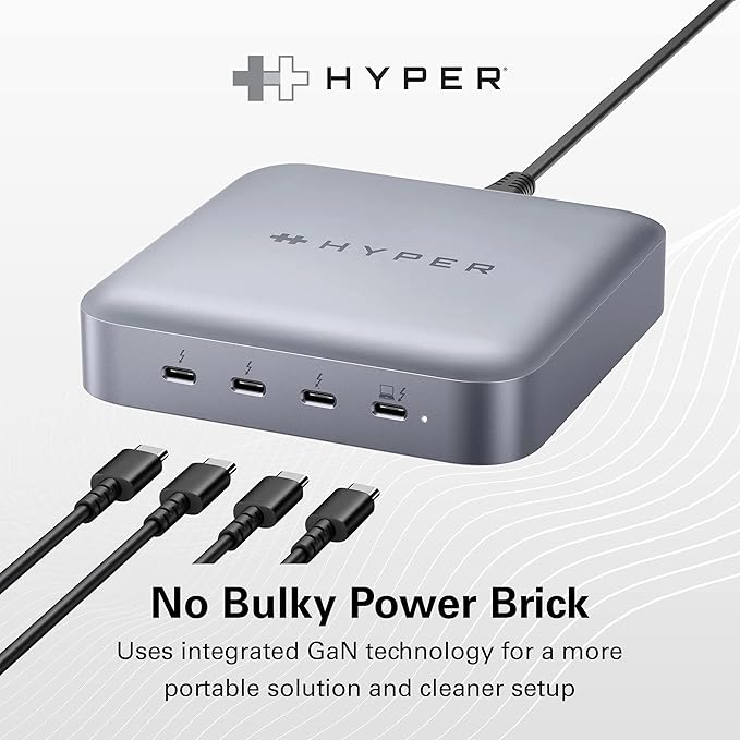 HyperDrive USB-C & Thunderbolt 4 Hub with Integrated GaN Power Source - Three Thunderbolt 4 Downstream Ports and One Upstream Port with 96W Passthrough Charging