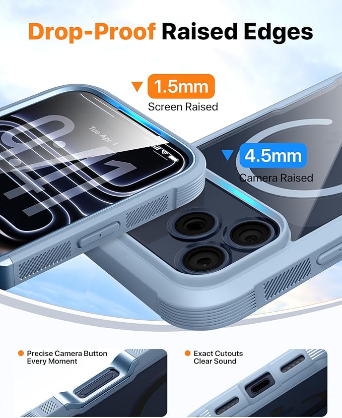 Diaclara Magnetic Designed for iPhone 17 Pro Case 6.3 Inch Full Body Bumper,[Compatible with MagSafe] Military Drop Proof Cover with Built-in Touch Sensitive Anti-Scratch Screen Protector, Blue