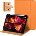 DTTO Case for iPad Pro 11 Inch 4th / 3rd / 2nd / 1st Generation 2022/2021/2020/2018,Premium PU Leather Folio Stand Cover with Hand Strap, Auto Wake/Sleep,Multiple Viewing Angles, Orange