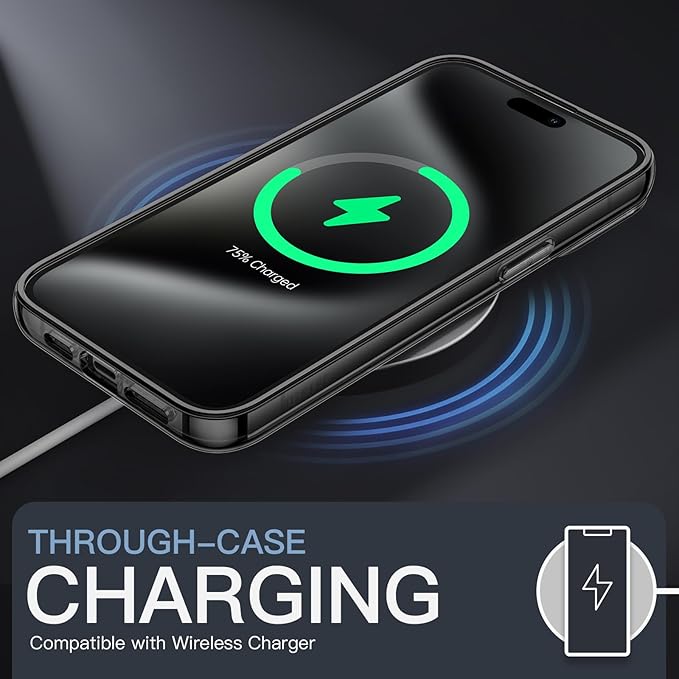 JETech Magnetic Case for iPhone 15 Pro Max 6.7-Inch Compatible with MagSafe Wireless Charging, Shockproof Phone Bumper Cover, Anti-Scratch Clear Back (Black)