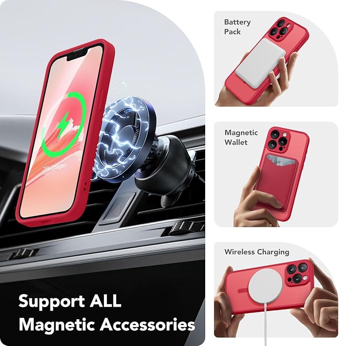CAPRARO CAPRRO Magnetic for iPhone 13 Pro Max Case, [Compatible with MagSafe] [Full Camera Protection] Shockproof Protective Slim Translucent Matte Phone Case for iPhone 13 Pro Max 6.7'', Red