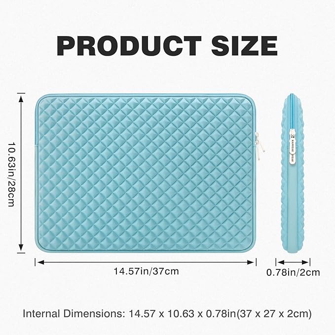 RAINYEAR 16 Inch Laptop Sleeve Diamond Foam Shock Resistant Padded Protective Case Fluffy Lining Zipper Cover Carrying Bag Specially Compatible with 16" MacBook M1 M2 M3 M4 M5 A3428 A3429 (Blue)