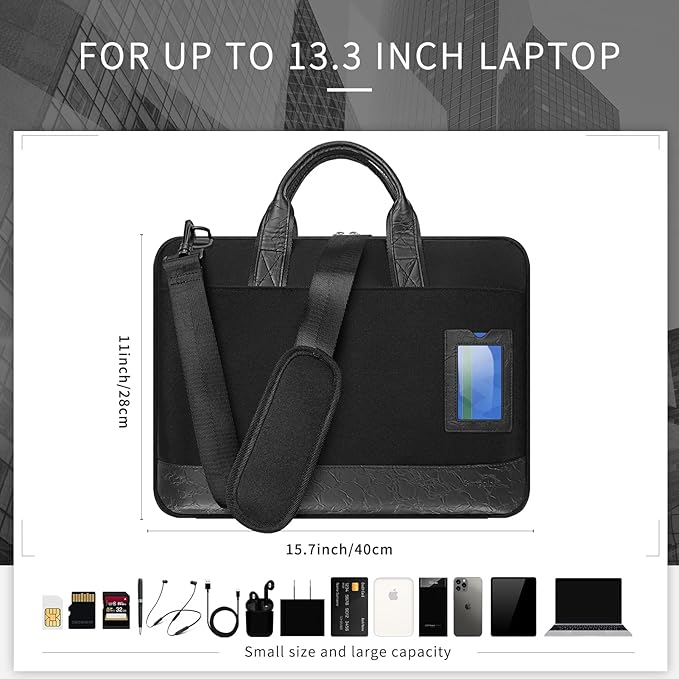 13.3’’ Laptop Case Sleeve, Electronic Organizer Waterproof Laptop Bag with Outside Card Holder, 3-Layer Shockproof 13 inch Laptop Sleeve for MacBook iPad HP Dell ASUS ACER, Black