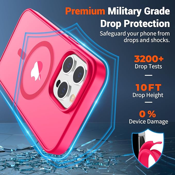 SUPFINE Magnetic for iPhone 12 Pro Max Case (Compatible with MagSafe) (Military Grade Drop Protection) Slim Translucent Matte Shockproof with Anti-Fingerprint Phone Case,Hot Pink
