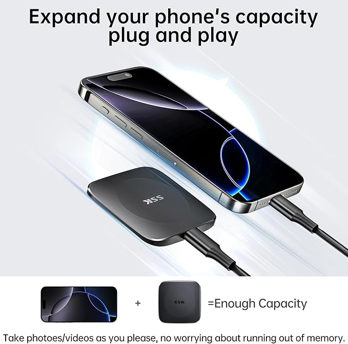 SSK External Drives 1TB,Portable SSD Speed up to 550MB/s Hard Drive Type C+USB A Fast Solid State Drives USB-3.2 GEN2 SSD-Drive USB-Data Storage for iPhone 15/Android/Windows/Mac/Xbox