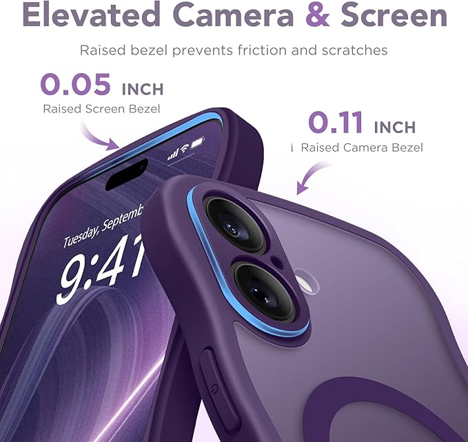CAPRARO Magnetic for iPhone 17 Case for Women Girls, Upgraded [Full Camera Protection] [Compatible with MagSafe] Cute Wave Translucent Matte Phone Case for iPhone 17, Deep Purple