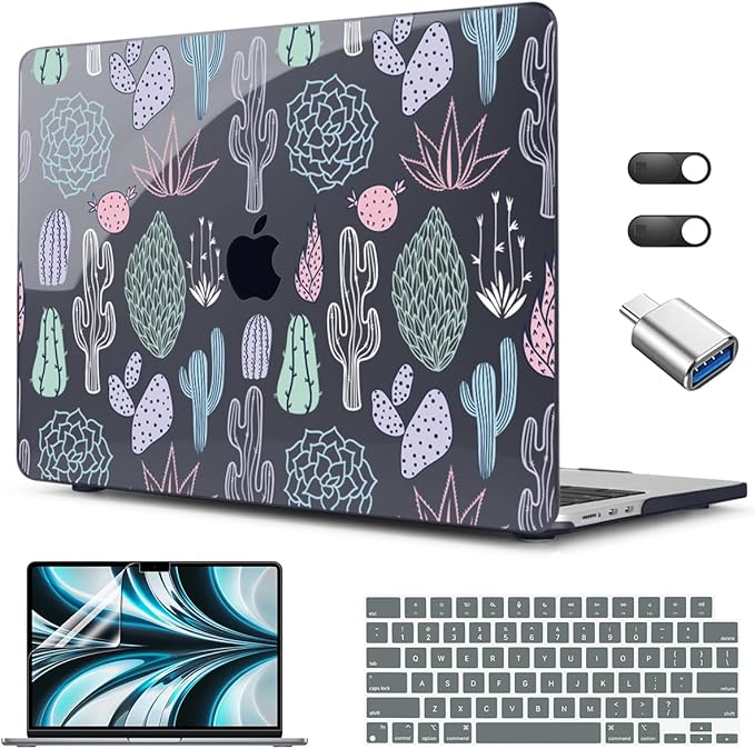 CISSOOK Laptop Hard Shell Case for MacBook Air 13.6 Inch Case 2026 2025 2024 2022 Release A3449 A3240 A3113 A2681 Cute Cacti Shell with Keyboard Cover for MacBook Air 13-inch M5 M4 M3 M2 Chip, Cactus
