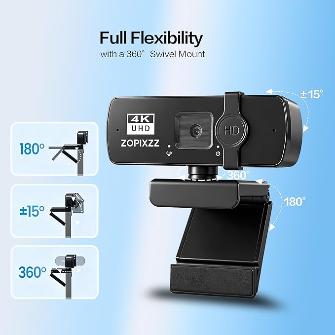 4K Webcam for PC Ultra HD Web Camera with Microphone, PDAF Autofocus,Privacy Cover,USB A & USB C Adapter, Plug & Play,Ideal for Business Meetings&Live Streaming