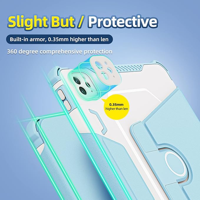 Rotating Case for iPad Pro 11" 4th/3rd/2nd Gen, iPad Pro 11 Smart Cover with Pencil Holder, Techcircle Hybrid TPU+PC Magnetic Cover Soft Bumper Slim Fit Folio Shockproof Protective Case-Black