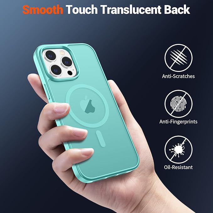 SUPFINE Magnetic for iPhone 12 Pro Max Case (Compatible with MagSafe) (Military Grade Drop Protection) Translucent Matte Shockproof with Anti-Fingerprint Phone Case,Blue Green