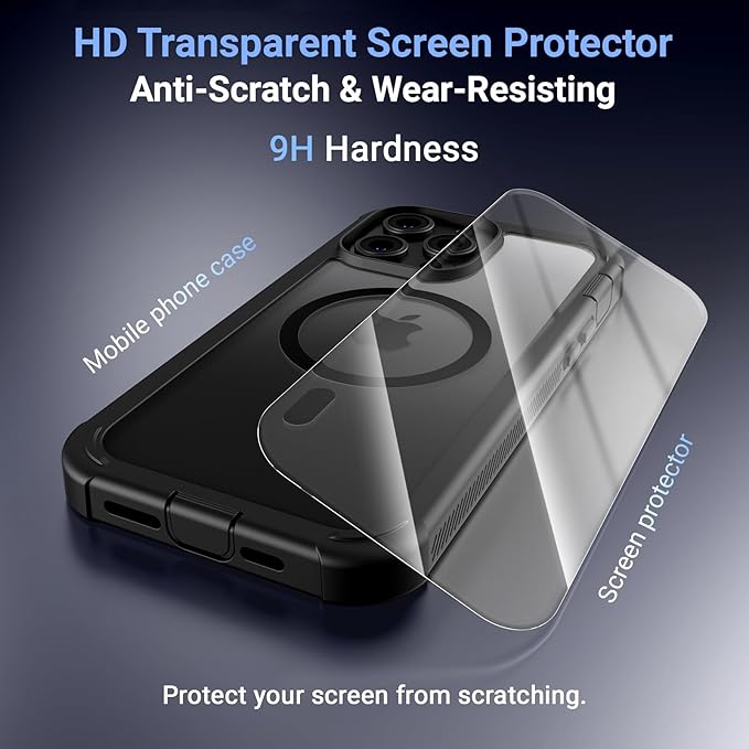 Magnetic for iPhone 14 Pro Max Case,[Screen Protector] [Compatible with MagSafe][Military Grade Drop Protection][Heavy Duty Protection][Shockproof] 2-Layer Durable Bumper Phone Case 6.7"-Black