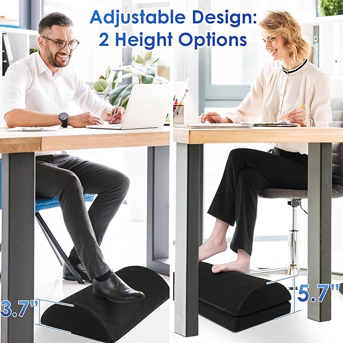 CushZone Foot Rest for Under Desk at Work Adjustable Foam for Office and Home, Office Desk Accessories，Comfortable Footrest with 2 Adjustable Heights，Back & Hip Pain Relief (Black-16.9 in)