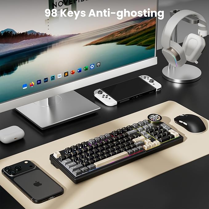RK ROYAL KLUDGE N99 Wireless Mechanical Keyboard with Screen & Knob, BT/2.4G/USB-C, 96% Hot Swappable Custom Keyboard, Pre-lubed Linear Slient Switches, Gasket Mount, RGB Gaming Keyboard