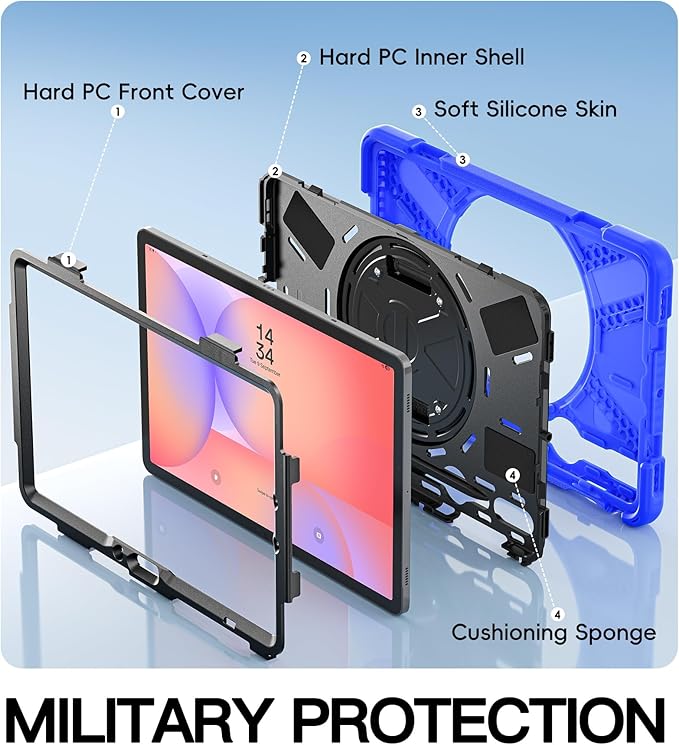 BRAECN Case for Samsung Galaxy Tab S10 Lite/S10 FE/S9 FE 5G 10.9"& S9/S8/S7 11",Heavy Duty Shockproof Silicone Cover with 360 Rotating Stand &Hand Strap, Kickstand, Shoulder Strap, S Pen Holder