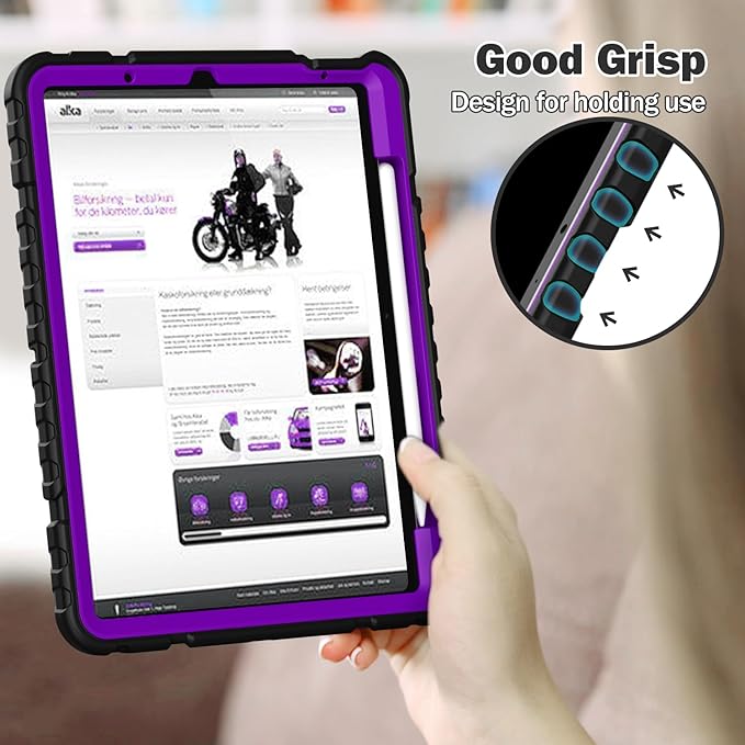 Grifobes Case for iPad Air 11-inch (M4/M3/M2) 2026/2025/2024, for iPad Air 5th/4th Generation 2022/2020 10.9", Heavy Duty Rugged Cover with Stand/Pencil Holder for i Pad Air 5 4 Gen(Black+Purple)