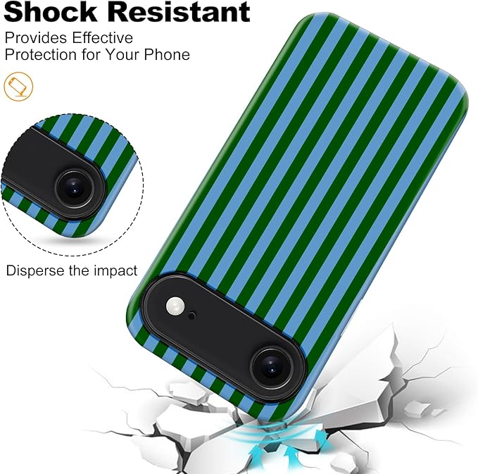 Magnetic for iPhone 17 Air Case Cute Stripes Phone Case, Shockproof Slim TPU and Hard PC Protective Phone Cover Compatible with MagSafe Designed for Women Girls, Green and Blue