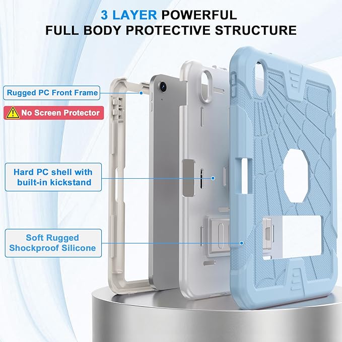 Sibeitu Case for iPad 11-Inch A16 2025 & 10th Generation 10.9 Inch 2022, Shockproof Rugged iPad 10 Case with Built-in Pencil Holder & Stand, Hard 10th Gen iPad 10.9 inch Cover for Kids Boys, Sky Blue