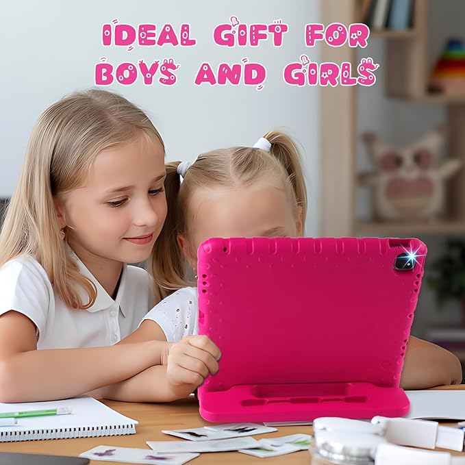 for iPad Pro 13 inch Case 2024, Shockproof Kids iPad 13 Pro Case, Protective Cover for iPad Pro 13 M4 with Pencil Holder, Anti-Slip Handle Stand, Rose Red
