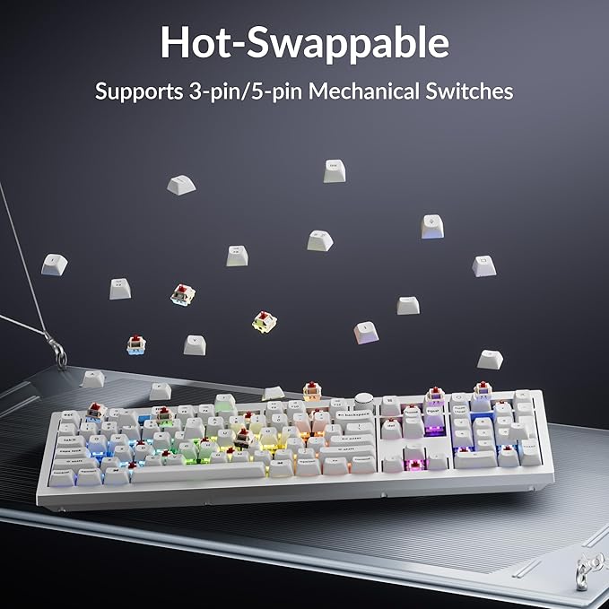 Keychron V6 Ultra 8K Full Size Wireless Mechanical Keyboard, 8000Hz, Hot-Swappable Red Switch, RGB Backlight, PBT Keycaps, 2.4GHz/Bluetooth/Wired, ZMK/Web Launcher, for Windows macOS Linux – White