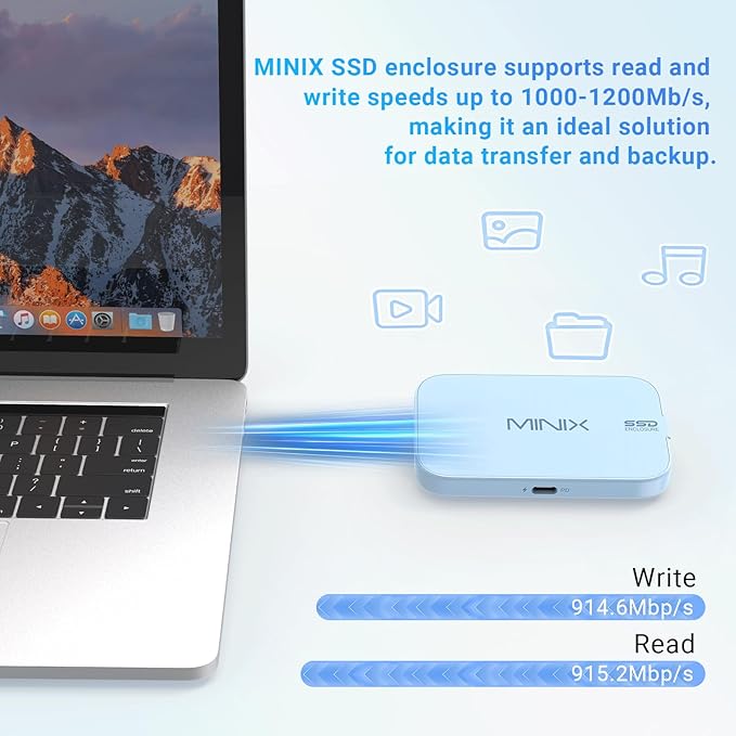 MINIX Magnetic M.2 2230 NVMe SSD Encosure Only Supports iPhone 15/16 Pro Max ProRes, Type C USB 2.0 Audio Port, Compatible with iPad Pro, MacBook,Laptop, PD 60W Max, External SSD Case