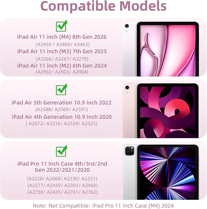 Wenlaty for iPad Air 11 inch Case (M4/M3/M2) & Air 5th/4th Generation Case 10.9 inch, for iPad Pro 11 inch 4/3/2/1 Gen,360° Rotating Cover,Detachable Magnetic Back,Pencil Holder,Auto Sleep/Wake,Pink