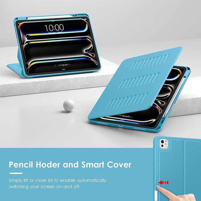 VIKESI Case for iPad iPad Pro 13-inch M5 or M4 Released in 2025 or 2024,Multiple Angles Magnetic Stand Cover,Shockproof Soft Back,Pencil Holder,and Auto Sleep/Wake,Sky Blue