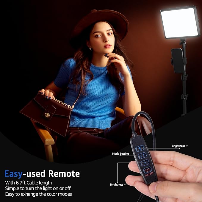 NiceVeedi 1-Pack Photography Lighting Kit, 2800-6500K Bi-Color LED Video Light Kit, Dimmable Studio Light with Tripod Stand & Phone Holder, Light for Video Recording, Game Streaming, YouTube