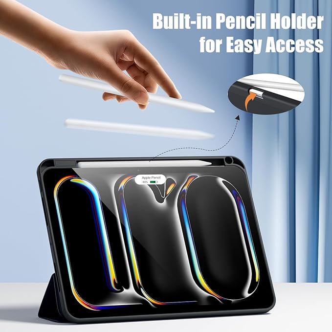 Kidopire New Compatible with iPad Pro 11 Inch Case (M4 2024/M5 2025) with Pencil Holder, Smart Cover with Protective Trifold Stand & Soft TPU Back, Auto Wake/Sleep, Support Pencil Pro, Black