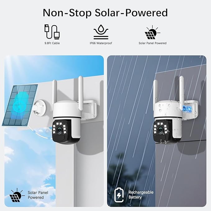 Solar Security Cameras Wireless Outdoor,4 Cam-Kit,Solar-Powered,No Subscription,Home Security Cameras System with 4MP Color Night Vision,Auto Tracking,Spotlight & Siren,64GB Memory Card,2.4 & 5G WiFi