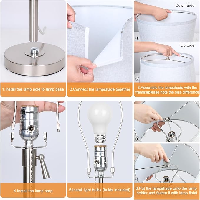JUNNAI Table Lamps Set of 2, Bedside Lamp Silver Tall Table Lamps for Living Room End Tables, 22" to 30" Adjustable Height Lamp for Bedroom Nightstand Farmhouse with Pull Chain(Bulbs Included)