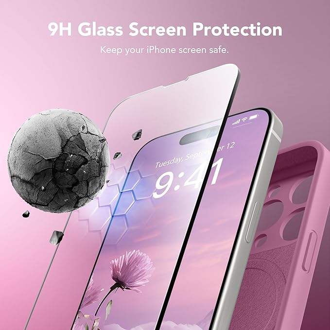 Magnetic for iPhone 15 Pro Max Case, Compatible with MagSafe, [Full Camera Protection][Screen Protector] Silicone Shockproof Protective Phone Case for iPhone 15 Pro Max 6.7", Blackcurrant