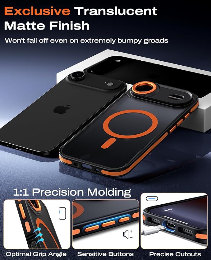 BENTOBEN Magnetic for iPhone Air Case 2025 [Compatible with Magsafe] [Military-Grade Protection] Women Men Colorful Anti-Slip Shockproof Bumper Phone Cases for iPhone 17 Air 6.5", Cosmic Orange/Black
