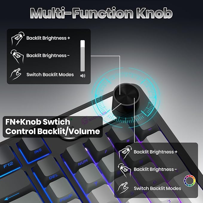 GEODMAER G98X Wireless Gaming Keyboard, Tri-Mode 2.4GHz/USB-C/BT5.0 Silent Gaming Keyboard with Number Pad & Knob, RGB Backlit, Side Printed PBT Keycaps Computer Keyboards for PC Mac Laptop Gamer