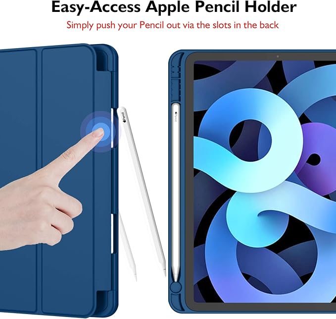 iMieet iPad Air 11 Inch Case M4/M3/M2(2026/2025/2024), iPad Air 5th/4th Generation Case 2022/2020 10.9 Inch with Pencil Holder,Trifold Stand Smart Case with Soft TPU Back(Navy Blue)