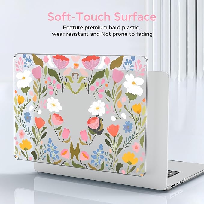 B BELK Compatible with MacBook Air 13 inch Case M5 2026 2025 2024-2022 M4 M3 M2 A3449 A3240 A3113 A2681, Plastic Hard Shell+Keyboard Cover+Screen Protector for MacBook Air 13.6 inch Case, Pink Flower