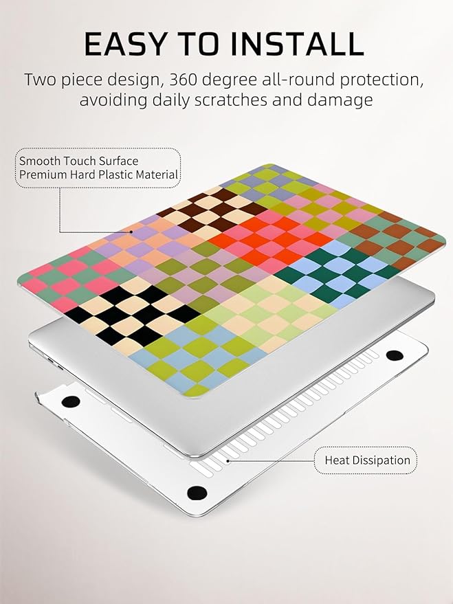 Seorsok Compatible with New MacBook Air 13.6 inch Case M4 M3 M2 2025 2024-2022 Release A3240 A2681 A3113 Touch ID,Cute Color Grids Plastic Hard Shell Case with Keyboard Cover,Retro Checkered