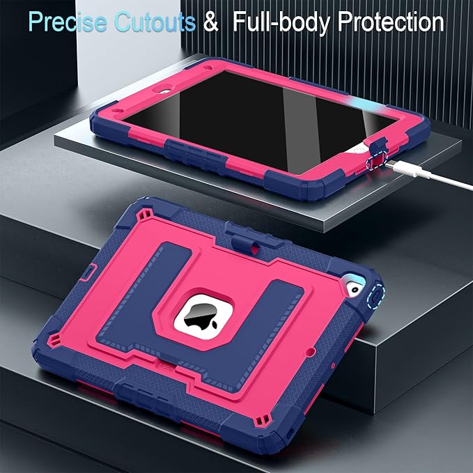 for iPad 9th/ 8th/ 7th Generation 10.2 Inch iPad Case 9th Generation with Pencil Holder,Heavy Duty Shockproof Cover for i Pad 9th/8th/7th Gen 2021/2020/ 2019,Navy Pink