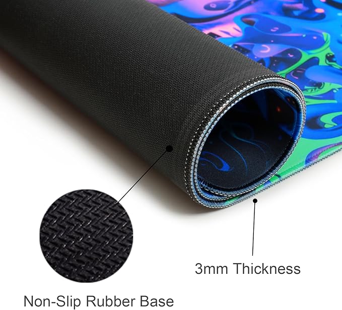 Simpkeely Horror Skull Mouse Pad, Large Waterproof Blacklight Colorful Skeleton Neon Gaming Non-Slip Rubber Base Mousemat, Glow in The Dark Abstract Desk Mat for Office Home - 31.5 x 11.8 inches