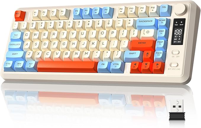 ZIYOU LANG M75 Wireless Gaming Keyboard, RGB Backlit Rechargeable 2000mAh Battery, Small Membrane But Mechanical Feel Keyboard with Smart Display & Knob, PBT Gradient keycaps for PC, MAC - Blueberry