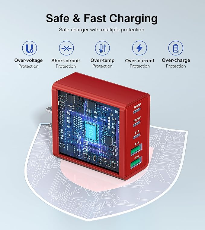 2Pack USB C Fast Charger Block,50W 5-Port Type C Wall Charger Brick,2 USB A and 3 USB C PD3.0 Multiport Charging Plug Power Adapter Brick Cube for iPhone 17/16/15/14/13,Pad Mini/Pro, GalaxyS23 S22