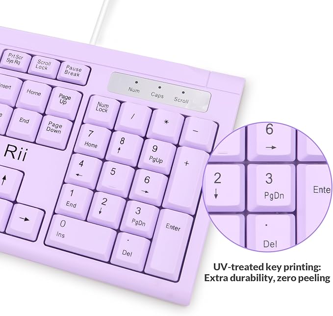 Rii RK907 Ultra-Slim Compact USB Wired Keyboard for Mac and PC,Windows 10/8 / 7 / Vista/XP(Purple)
