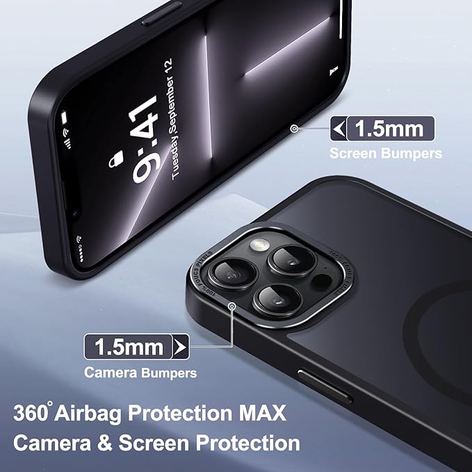 Newfuture Designed for iPhone 13 Pro Max Case with Magnetic [13 FT Military Drop Protection] [Compatible with Magsafe] Slim Translucent Matte Shockproof with Anti-Fingerprint Phone Case, Black