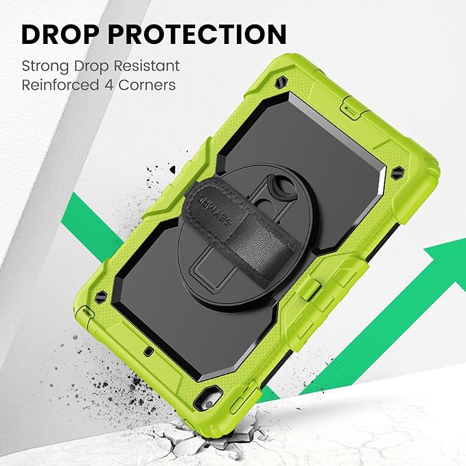 SEYMAC Case for iPad 9th/8th/7th Generation 10.2 inch 2021-2019, Heavy Duty Protective Shockproof Case with Screen Protector, Rotating Stand/Handle/Shoulder Strap for iPad 10.2, Green