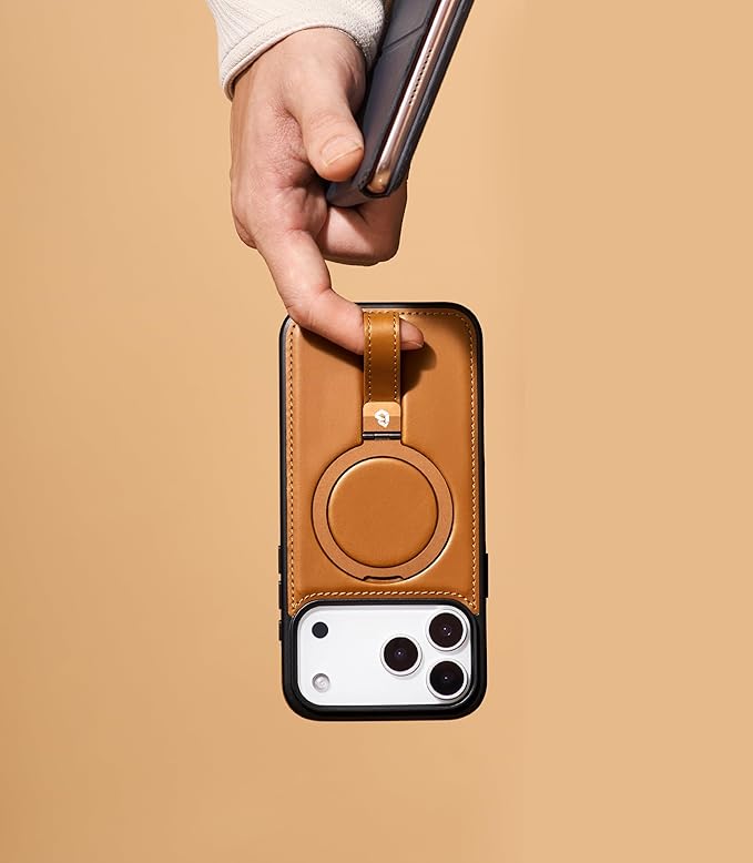 Butaiga for iPhone 17 Pro Leather Case with Stand, Anti-Slip Grip Ring, Fits for MagSafe (Brown, iPhone 17 Pro)