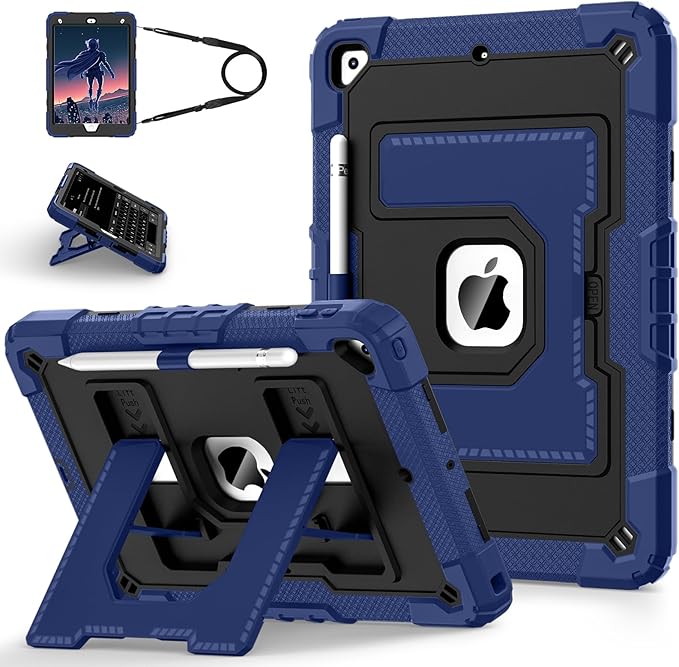 for iPad 9th/ 8th/ 7th Generation Case 10.2 Inch iPad Case 9th Generation with Pencil Holder,Heavy Duty Shockproof Cover for i Pad 10.2 Cases 2021/2020/ 2019,Navy Black