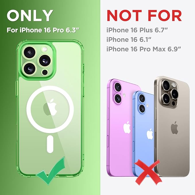 CAPRARO Magnetic Compatible with iPhone 16 Pro Case, Upgraded [Full Camera Protection] [Compatible with MagSafe] Protective Translucent Matte Women Girl Phone Case Cover, Clear Green