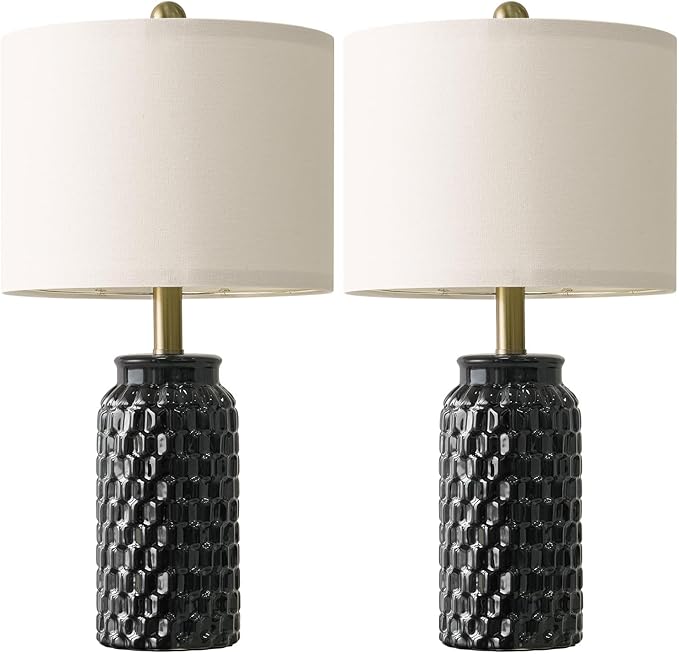 USumkky 20.5" Black Modern Ceramic Bedside Lamp Set of 2 for Bedroom Decor Farmhouse Table Lamp for Living Room Office Dorm